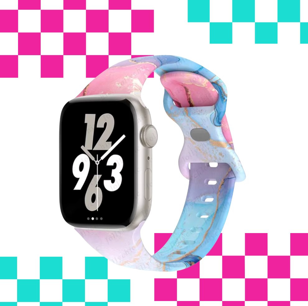 Pink and Turquoise Marble Silicone Apple Watch Band