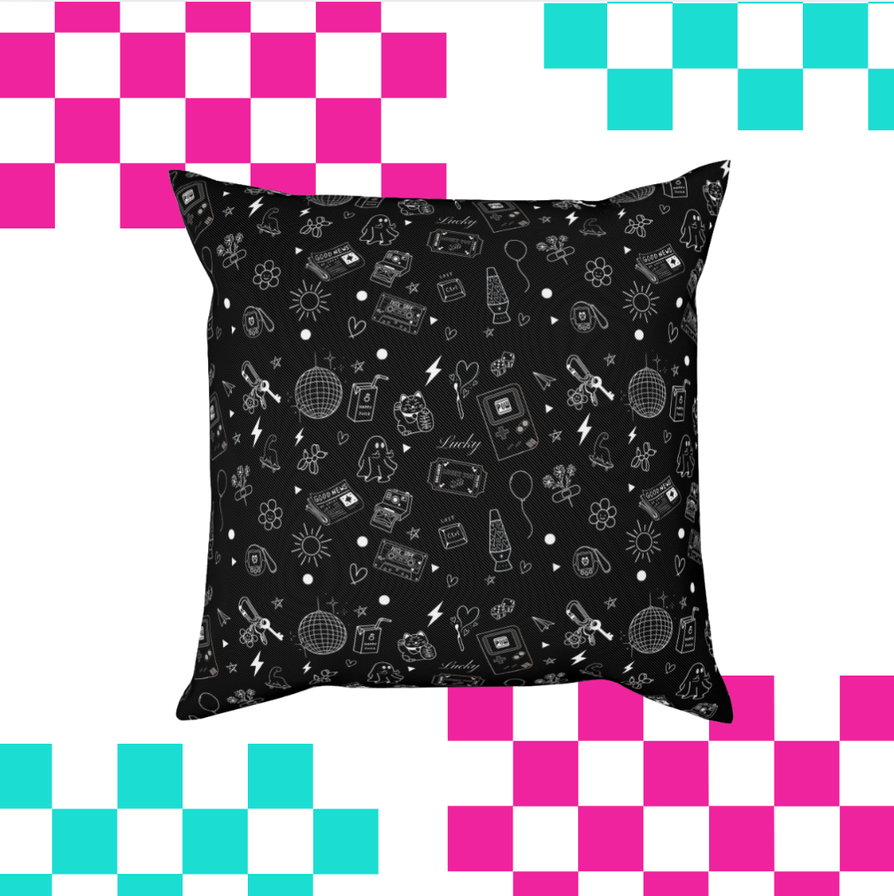 Black Tattoo Flash Print Cushion