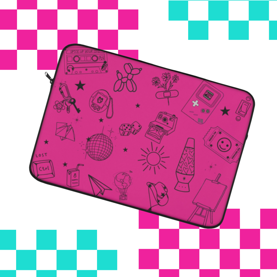 Fuschia Flash Pink Tattoo Laptop Sleeve