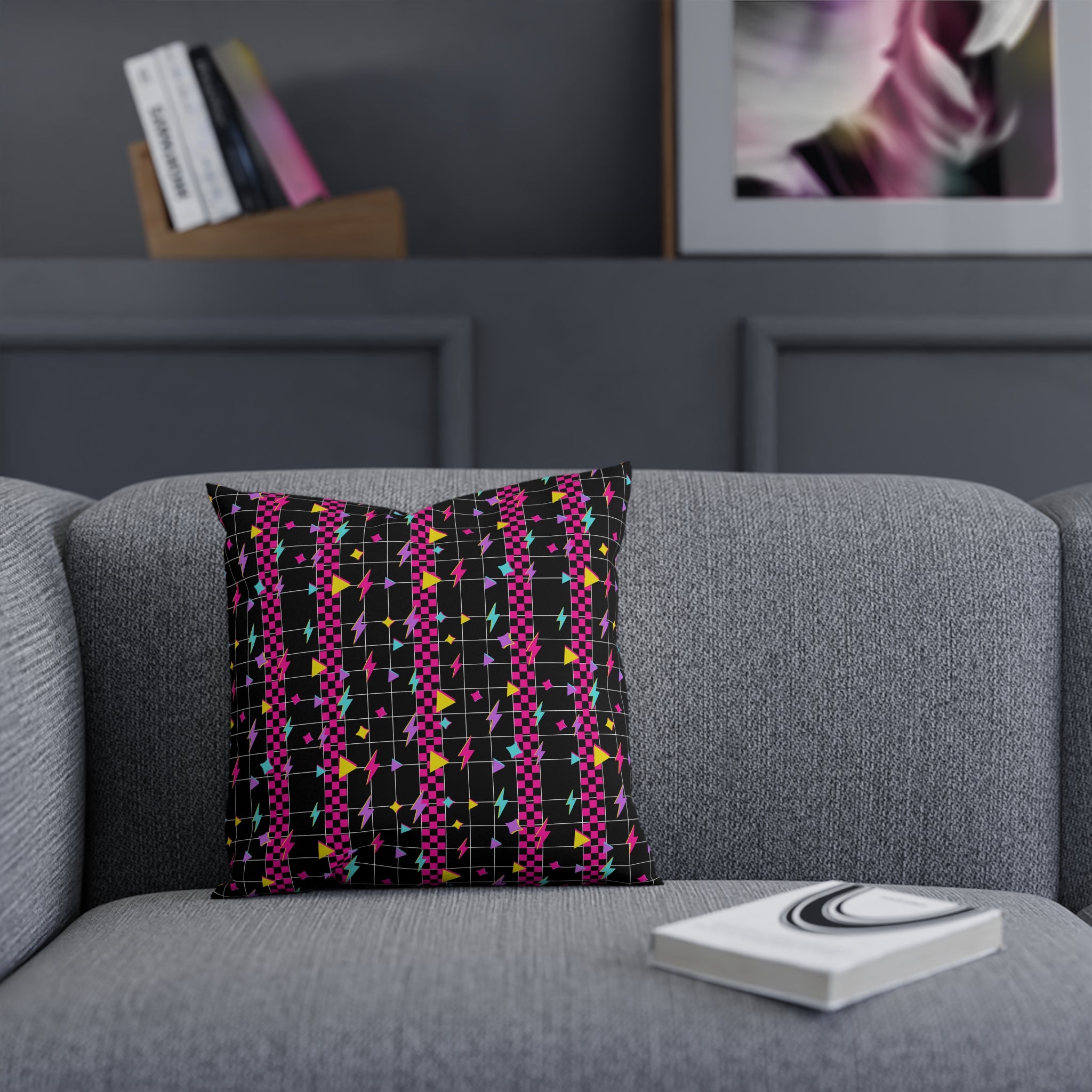 Retro Lightning Cushion | Vibrant Throw Pillow for Home Decor, 80s Style Pillow, Living Room Accent, Gift Idea