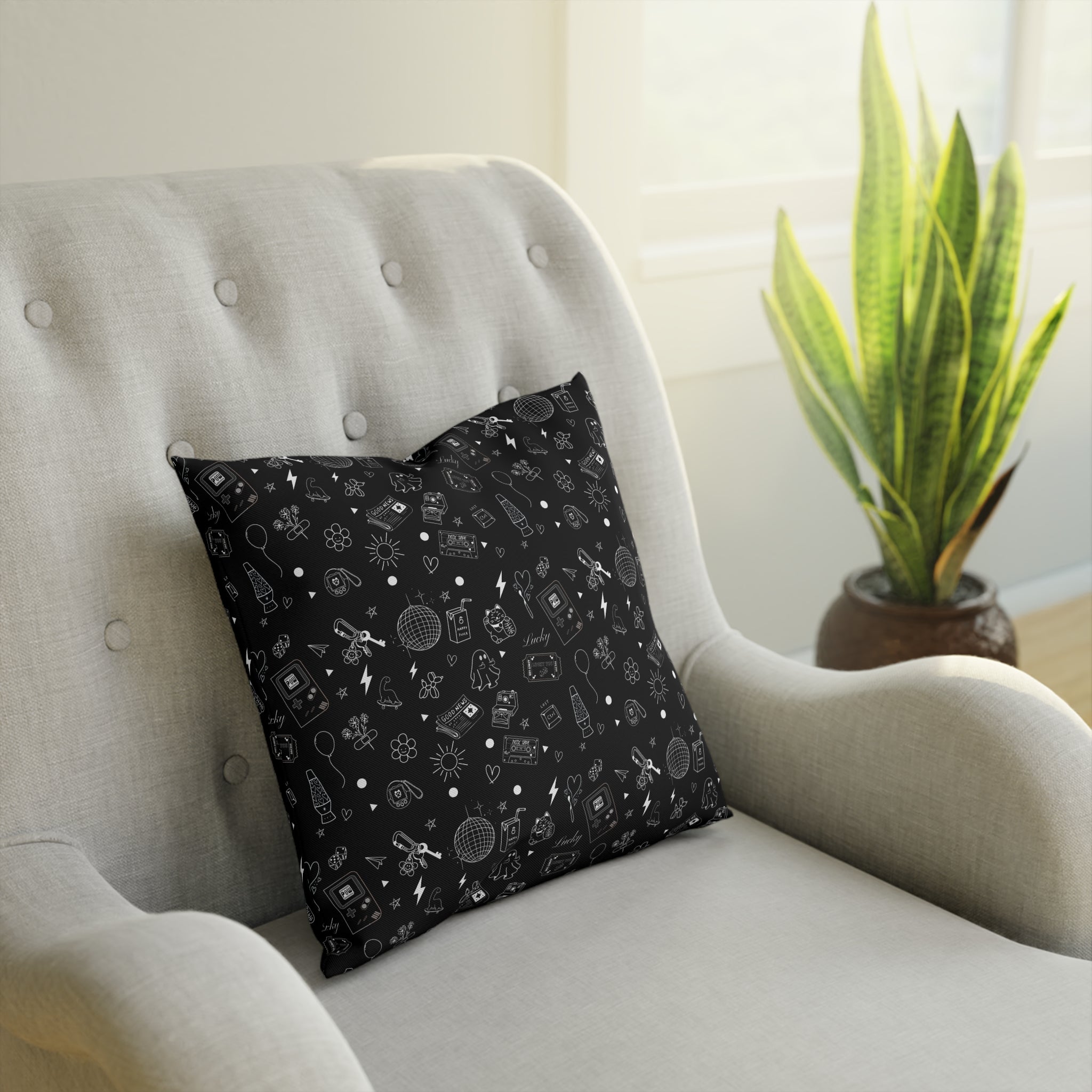 Black Tattoo Flash Print Cushion