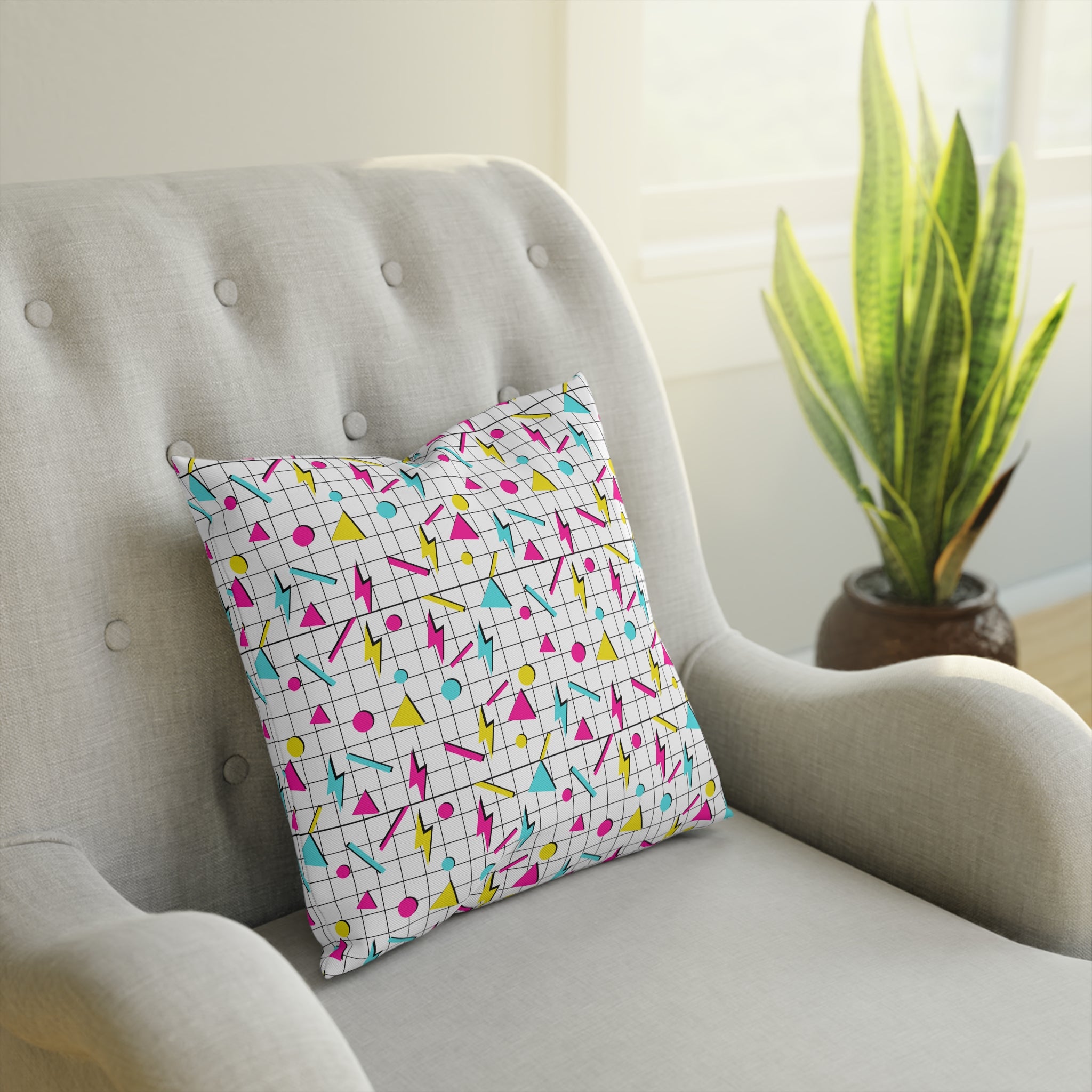 Funfax Lightning Bolt Geometric Cushion - Modern Retro Decor, Vibrant Home Accent, Kids Room, Gift Idea, Couch Pillow