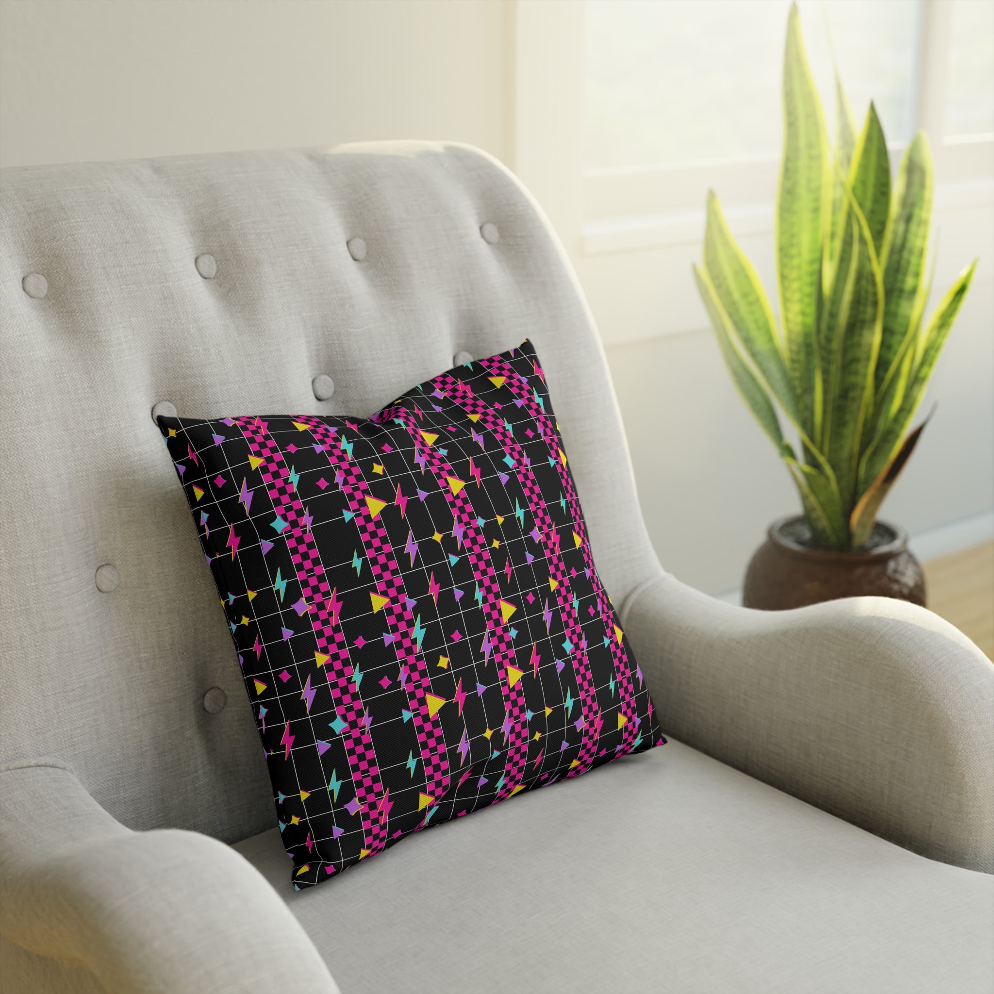Retro Lightning Cushion | Vibrant Throw Pillow for Home Decor, 80s Style Pillow, Living Room Accent, Gift Idea